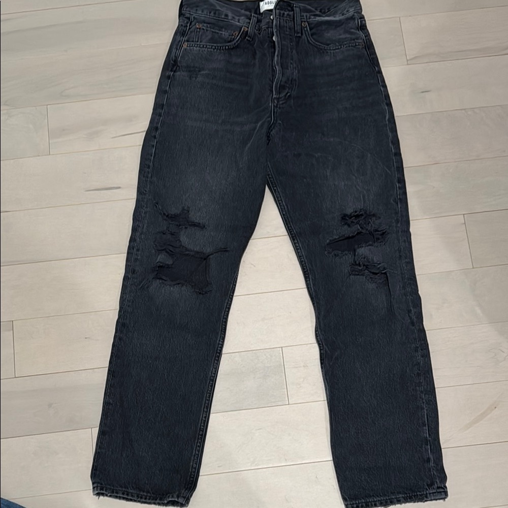 Black Straight Leg Distressed Jeans